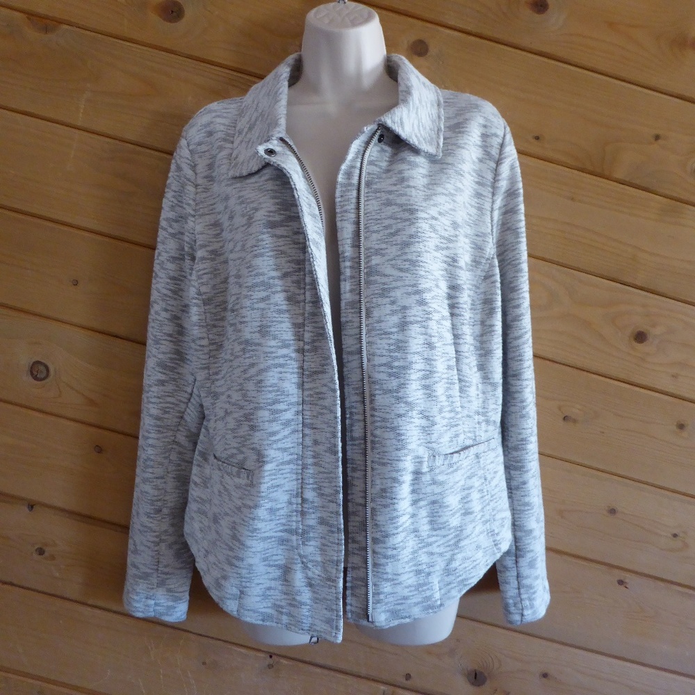 Cabi Gray Neo Terry Moto Zip Up Marled Career Wear Jacket #5102 Full Zip